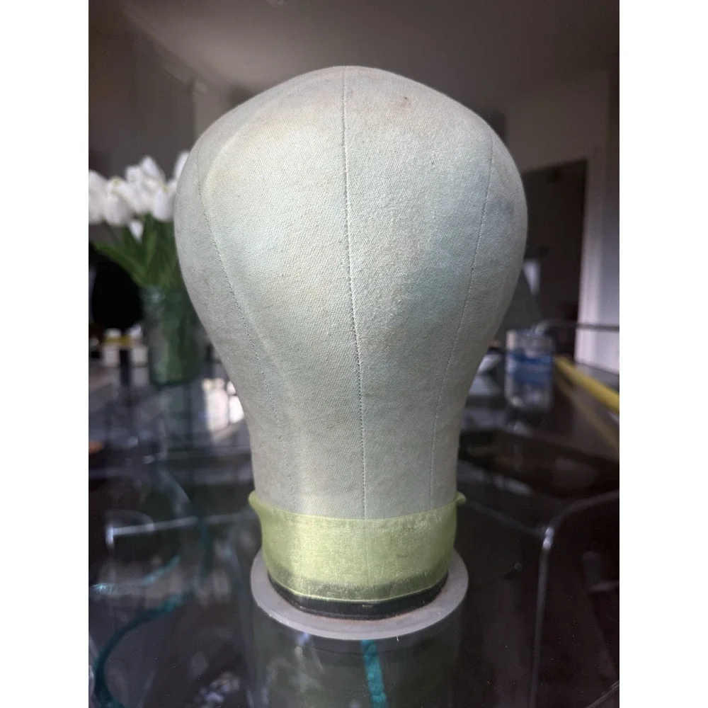 Vintage Hat Block Head Form Mannequin Size 22 Canvas Fabric Wig Making Millinery